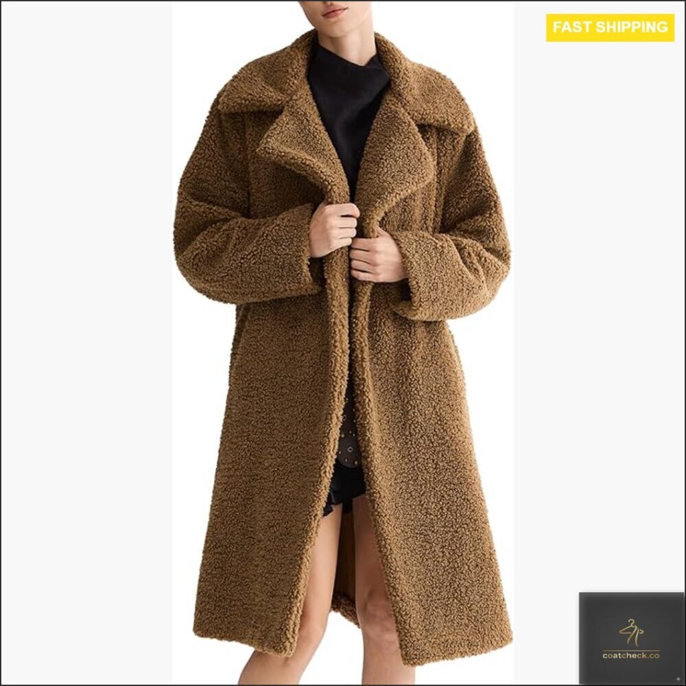 Oversized Fleece Jacket Faux Fur Lapel Sherpa Teddy Coat Winter Warm Outerwear